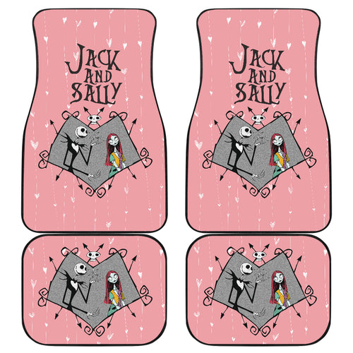 Nightmare Before Christmas Cartoon Car Floor Mats - Jack Skellington And Sally In Grey Heart Sweet Pink Car Mats Ci101202
