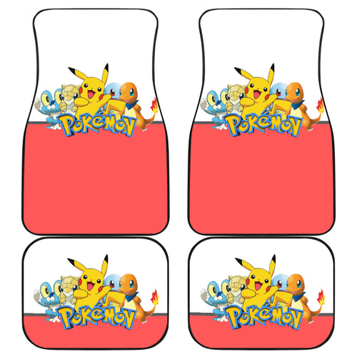 Pokemon Anime  Car Floor Mats - Pokemon Cute Group White And Red Pikachu Charmander Squirtle Car Mats Ci111002