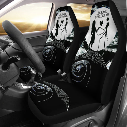 Nightmare Before Christmas Cartoon Car Seat Covers | Jack And Sally Love On Hill Pencil Drawing Seat Covers Ci100503