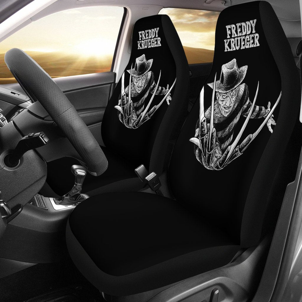 Horror Movie Car Seat Covers | Freddy Krueger Claw Glove Black White Seat Covers Ci090121