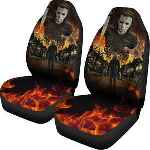 Horror Movie Car Seat Covers | Michael Myers Knife Vs Laurie Strode Gun Fire Town Seat Covers Ci090321