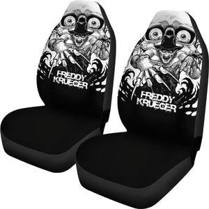 Horror Movie Car Seat Covers | Freddy Krueger Claw Glove Black White Scary Eyes Seat Covers Ci090121