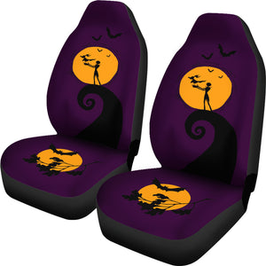 Nightmare Before Christmas Cartoon Car Seat Covers - Jack Skellington With Zero Dog On Moon Silhouette Seat Covers Ci092904