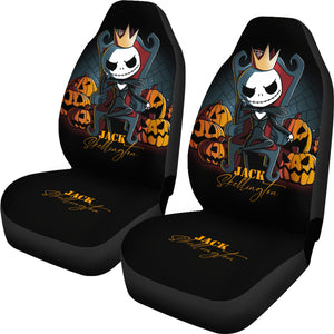 Nightmare Before Christmas Cartoon Car Seat Covers - Jack Skellington King On Throne With Pumpkin Artwork Seat Covers Ci100804