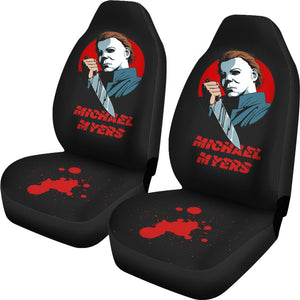 Horror Movie Car Seat Covers | Michael Myers With Sharp Knife Black Seat Covers Ci090221