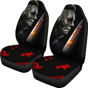 Horror Movie Car Seat Covers | Michael Myers Stone Face With Knife Seat Covers Ci090721