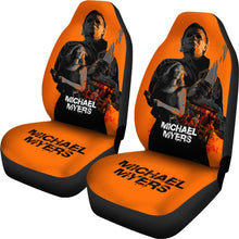 Load image into Gallery viewer, Horror Movie Car Seat Covers | Michael Myers And Laurie Strode Orange Seat Covers Ci090621