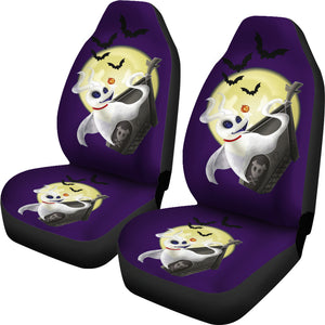 Nightmare Before Christmas Cartoon Car Seat Covers - Zero Dog Fly To Yellow Moon With Bats Seat Covers Ci092805
