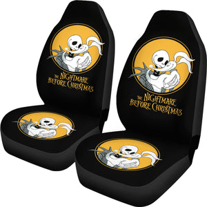 Nightmare Before Christmas Cartoon Car Seat Covers - Jack Skellington And Zero Dog Yellow Moon Artwork Seat Covers Ci101304