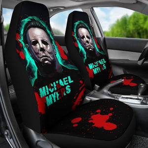 Horror Movie Car Seat Covers | Michael Myers Portrait Green Vapor Seat Covers Ci090921