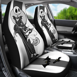 Nightmare Before Christmas Cartoon Car Seat Covers - Happy Jack Skellington And Zero Dog Black White Seat Covers Ci092802