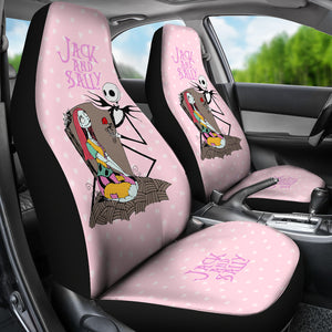 Nightmare Before Christmas Cartoon Car Seat Covers - Jack Skellington And Sally Heart Patterns Pink Seat Covers Ci101201