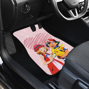 Pokemon Anime Car Floor Mats - Ash Ketchum Satoshi With Pikachu And Serena Pink Heart Car Mats Ci110101