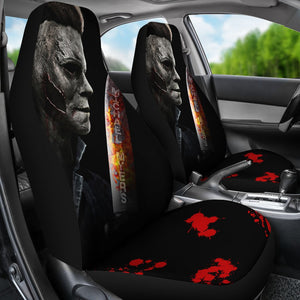 Horror Movie Car Seat Covers | Michael Myers Stone Face With Knife Seat Covers Ci090721