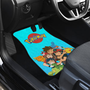 Pokemon Anime Car Floor Mats - Ash Ketchum Satoshi And His Friends Hug Together Blue Car Mats Ci110203