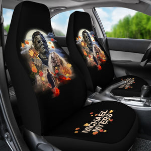 Horror Movie Car Seat Covers | Michael Myers And Laurie Maple Leaf Falling Seat Covers Ci090621