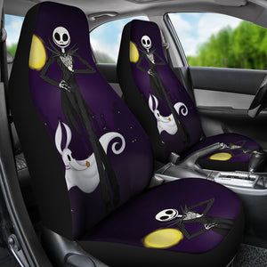 Nightmare Before Christmas Cartoon Car Seat Covers - Smiling Jack Skellington With Zero Dog Ghost Seat Covers Ci092905