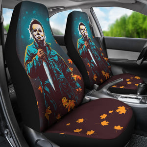 Horror Movie Car Seat Covers | Michael Myers In Forest Leaves Patterns Seat Covers Ci090221