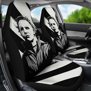 Horror Movie Car Seat Covers | Michael Myers Black And White Portrait Seat Covers Ci090921