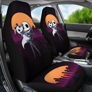 Nightmare Before Christmas Cartoon Car Seat Covers - Chibi Jack Skellington And Zero Dog Modern City At Night Seat Covers Ci101301