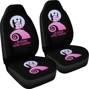 Nightmare Before Christmas Cartoon Car Seat Covers | Jack And Sally Silhouette On The Purple Hill Seat Covers Ci100602