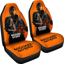 Load image into Gallery viewer, Horror Movie Car Seat Covers | Michael Myers And Laurie Strode Orange Seat Covers Ci090621