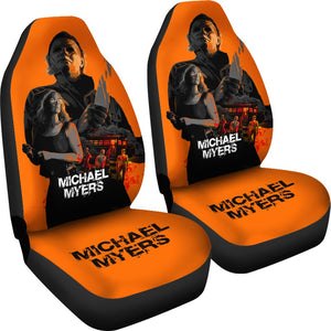 Horror Movie Car Seat Covers | Michael Myers And Laurie Strode Orange Seat Covers Ci090621