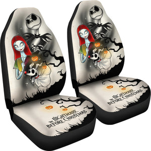 Nightmare Before Christmas Cartoon Car Seat Covers | Jack Sally And Zero Halloween Tree Silhouette Seat Covers Ci100504