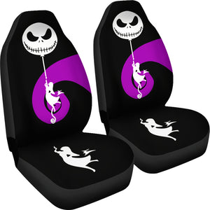 Nightmare Before Christmas Cartoon Car Seat Covers | Sally Silhouette Holding Jack Head Balloon Seat Covers Ci100605