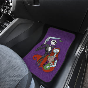 Nightmare Before Christmas Cartoon Car Floor Mats - Jack Holding Sally Hand Purple Wave Car Mats Ci092703