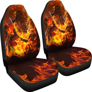 Horror Movie Car Seat Covers | Scary Freddy Krueger Flaming In Fire Seat Covers Ci083021