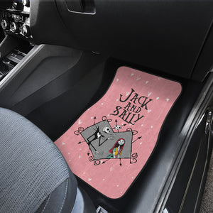 Nightmare Before Christmas Cartoon Car Floor Mats - Jack Skellington And Sally In Grey Heart Sweet Pink Car Mats Ci101202