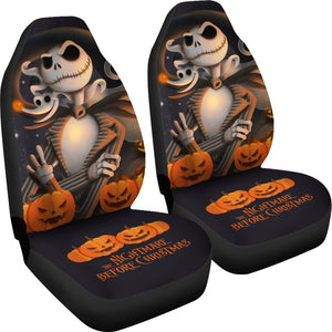 Nightmare Before Christmas Cartoon Car Seat Covers - Evil Jack Skellington With Zero Dog And Pumpkin Seat Covers Ci100801