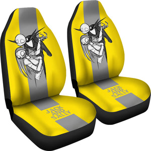 Nightmare Before Christmas Cartoon Car Seat Covers - Minimalist Jack Skellington And Sally Yellow Grey Seat Covers Ci100905