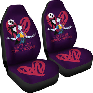 Nightmare Before Christmas Cartoon Car Seat Covers - Jack Skellington And Sally Titanic Hug Red Heart Seat Covers Ci101402