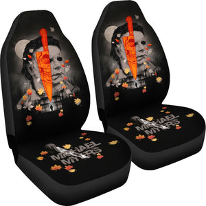 Horror Movie Car Seat Covers | Michael Myers Skull Maple Leaf Falling Seat Covers Ci090721