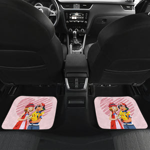 Pokemon Anime Car Floor Mats - Ash Ketchum Satoshi With Pikachu And Serena Pink Heart Car Mats Ci110101