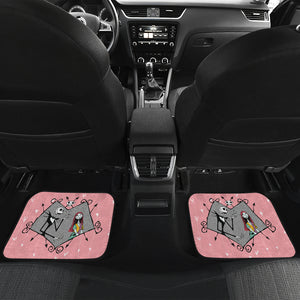 Nightmare Before Christmas Cartoon Car Floor Mats - Jack Skellington And Sally In Grey Heart Sweet Pink Car Mats Ci101202