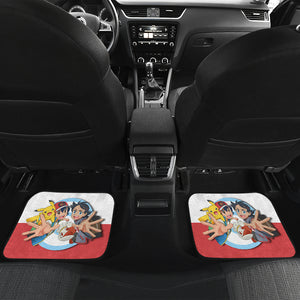 Pokemon Anime Car Floor Mats - Ash Satoshi Pikachu With His Friend White And Red Car Mats Ci110301