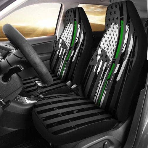 Green Thin Line Punisher Inspired Car Seat Covers Set Of 2 Universal Fit 234910 - CarInspirations