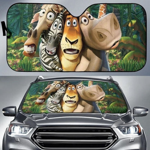 Madagascar Cartoon Auto Sun Shade Funny Gift Universal Fit 174503 - CarInspirations