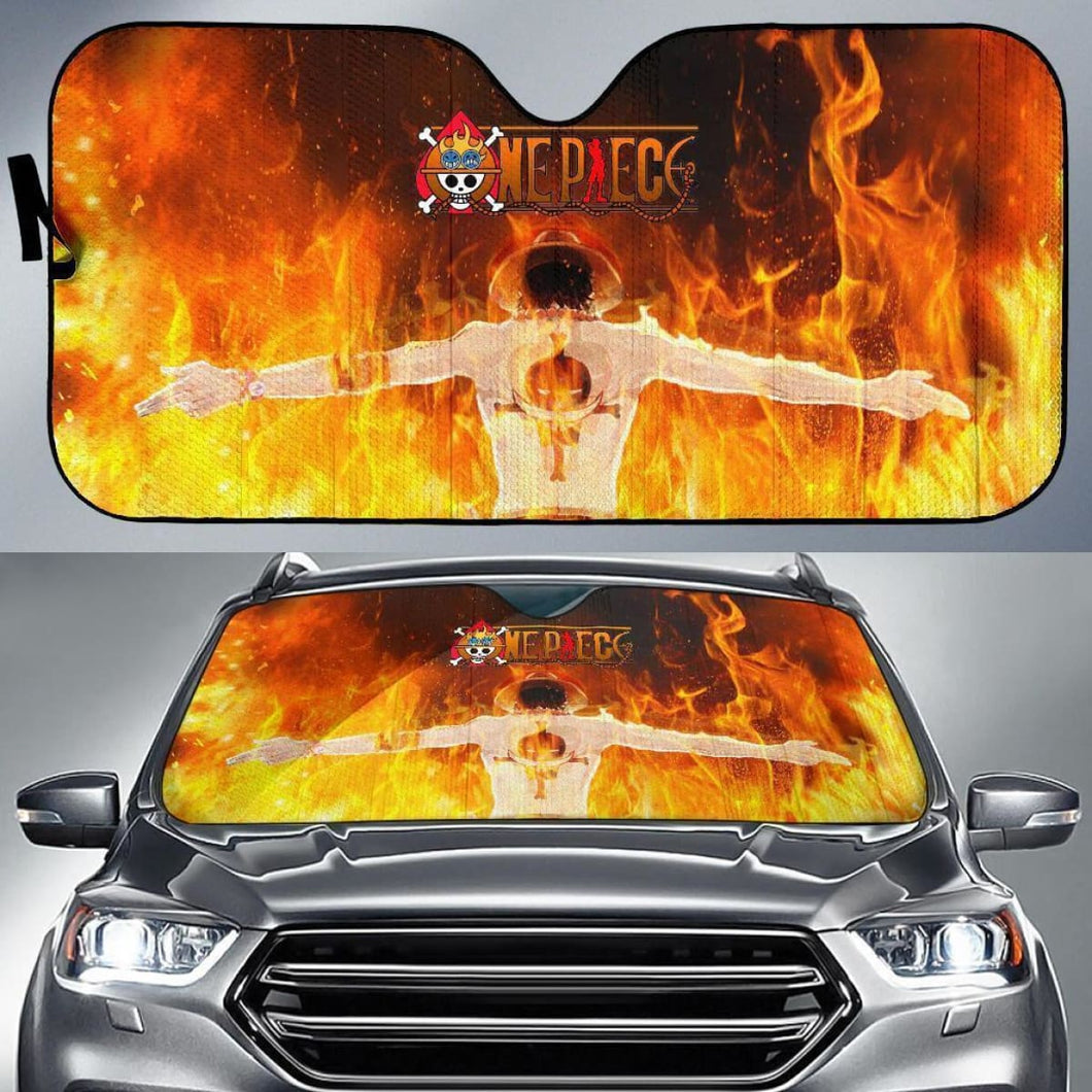 One Piece Ace On Fire Auto Sun Shade Nh06 Universal Fit 111204 - CarInspirations