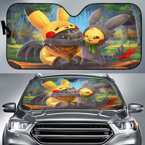 Pikachu And Toothless Cute Car Sun Shades Movie H032720 Universal Fit 225311 - CarInspirations