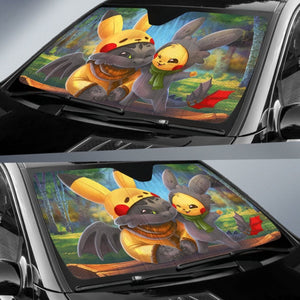 Pikachu And Toothless Cute Car Sun Shades Movie H032720 Universal Fit 225311 - CarInspirations