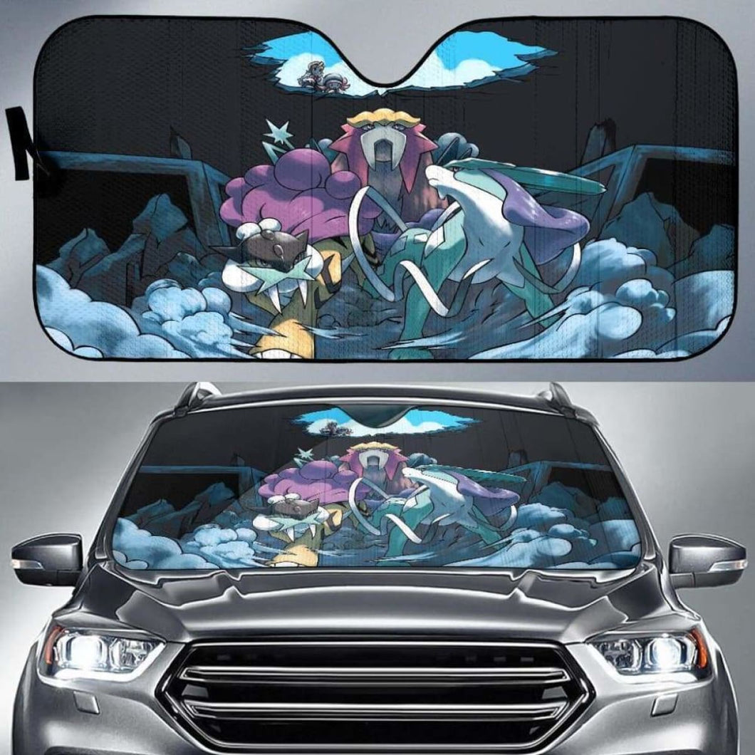 Pokemon Entai Raikou Suicune Car Sun Shades 918b Universal Fit - CarInspirations