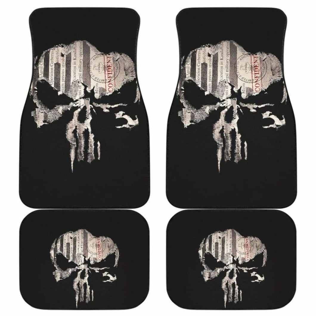 Punisher Skull Map In Black Theme Car Floor Mats Universal Fit 051012 - CarInspirations