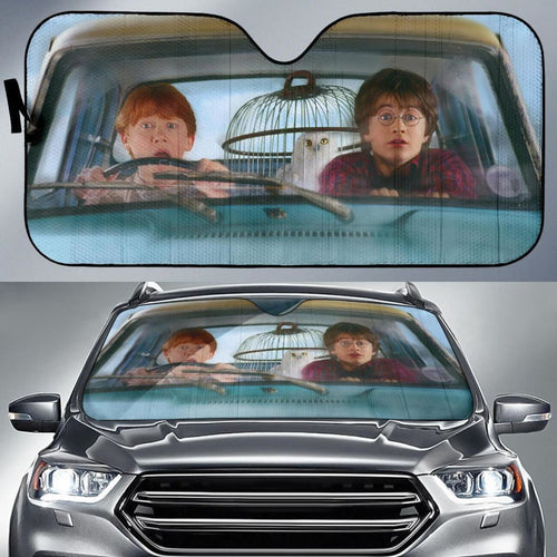 Ron & Harry Potter Flying Car Auto Sun Shade Fan Gift Universal Fit 174503 - CarInspirations