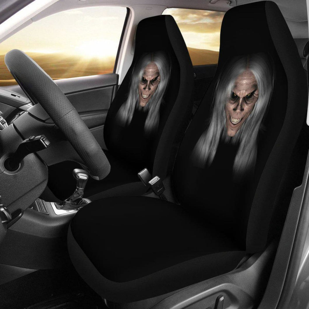 Scary Horror Gray Hair Design Black Seat Covers Universal Fit 225721 - CarInspirations