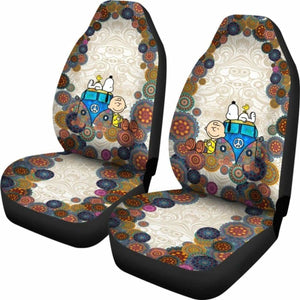 Snoopy On Vw Bus Cartoon Car Seat Covers (Set Of 2) Universal Fit 051012 - CarInspirations