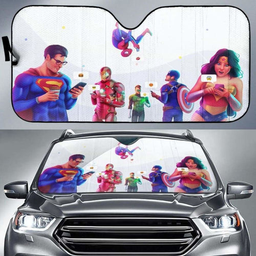 Super Heroes Chatting Car Sun Shades 918b Universal Fit - CarInspirations